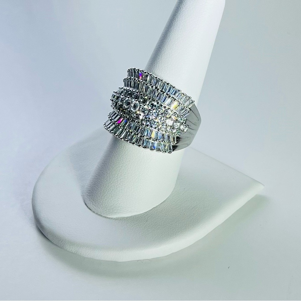 Giani Bernini Cubic Zirconia Multi Row Princess, Baguette & Pave Ring Size 9 - Picture 2 of 5